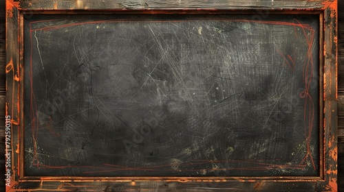 Vintage educational blackboard with chalk texture, wooden frame, old-fashioned background for school or learning concept design template