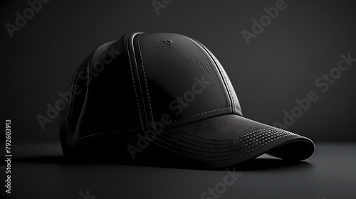 A sleek and modern baseball cap mockup on a solid black background, showcasing its embroidered logo and adjustable strap, all captured in HD to highlight its trendy and versatile des