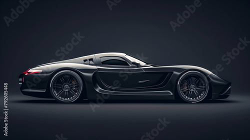 Sophisticated Black Sports Car in Profile View Against Dark Backdrop