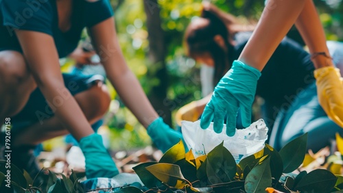 Volunteers are helping to collect trash in the forest.