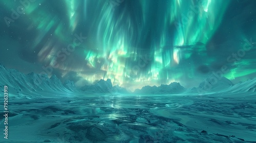 Glowing aurora over tundra, dynamic textured sky view , vibrant color