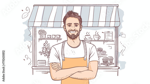 Small business owner smiling and standing 