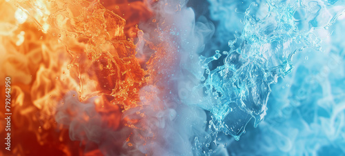 Abstract Fire and Ice elements against (vs) each other's background. Hot and Cold Concept.