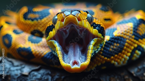 Ball Python: Curled up in a symmetrical coil, showcasing its intricate pattern.