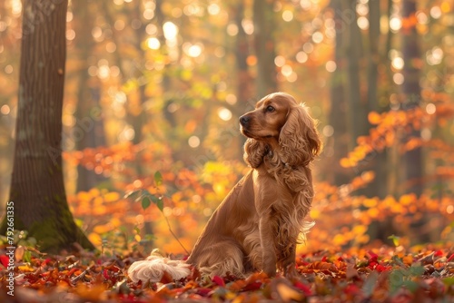 "Cocker Spaniel Sitting Gracefully Surrounded by Nature"