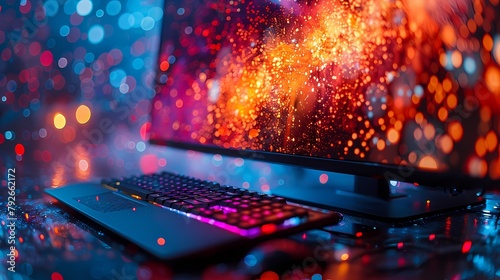 A close-up image of a high-resolution computer monitor with vibrant colors and sharp details, displaying a captivating digital image on a solid background