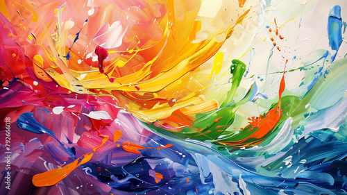 Vibrant oil paint splashes intertwining in a dance of colors in high resolution