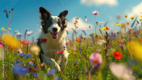 "Dynamic Border Collie running with floppy ears in mid-motion"