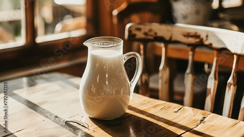 Pitcher of milk on table