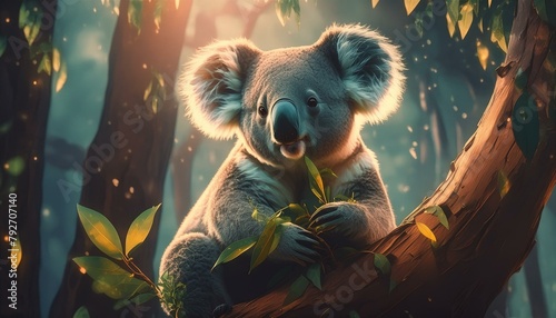 A Leafy Feast: Koala Bear Munching on Tree Branches
