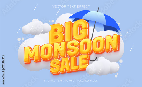 Vector monsoon sale banner template design with text effect 3d style