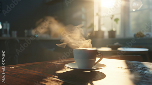 Steaming hot coffee on a table