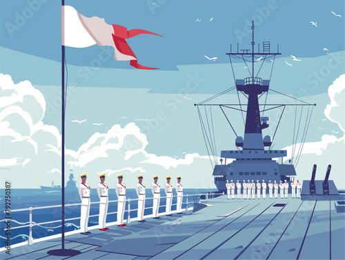 Seafaring Ceremony: Sailors Honor National Pride Atop Warship