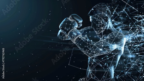 Man boxer doing shadow boxing from lines, triangles and particle style design. AI generated