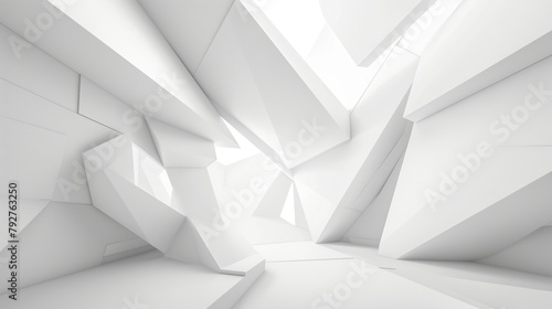 White abstract scene with single crossed lines polygons and corners with soft light gradient, surface for presentation