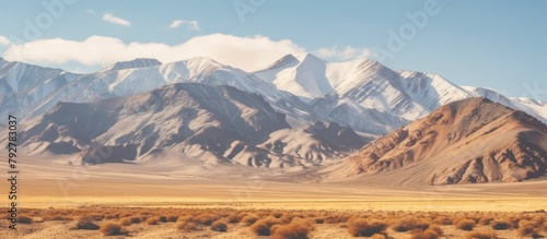 snow-covered mountains and dry fields