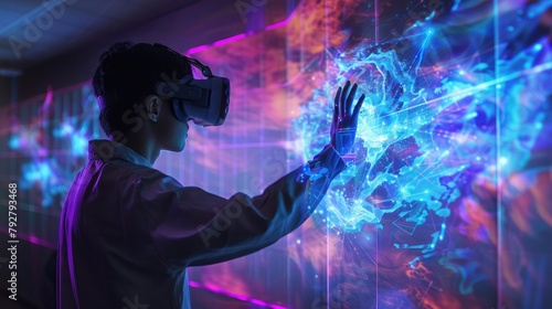 An advanced human-computer interaction lab, exploring innovative interfaces such as gesture recognition, eye-tracking, and brain-computer interfaces for intuitive and immersive computing experiences.