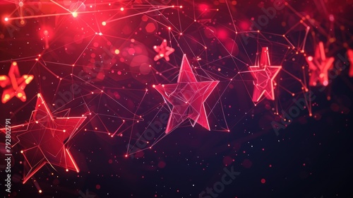 Message with stars, customer rating concept from futuristic polygonal red lines and glowing stars for banner, poster, greeting card. AI generated