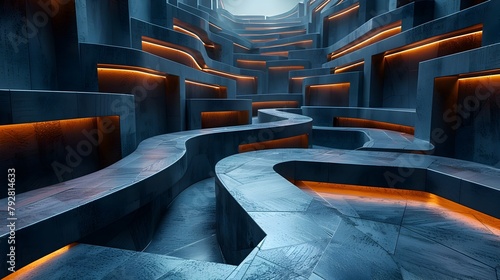 Dramatic Branching Architectural Labyrinth of Intersecting Pathways in Futuristic 3D Rendering