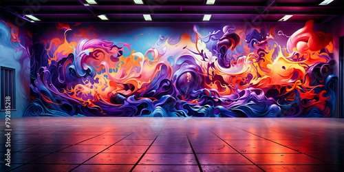 Dreamlike Vivid Mural Art Installation in Dynamic Flame Colors with Lustrous Reflections