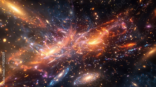 A stunning composite image of a distant galaxy cluster, with hundreds of galaxies swirling together in a cosmic dance of gravity and light.