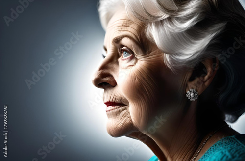 Silhouette of an elderly woman on a plain background