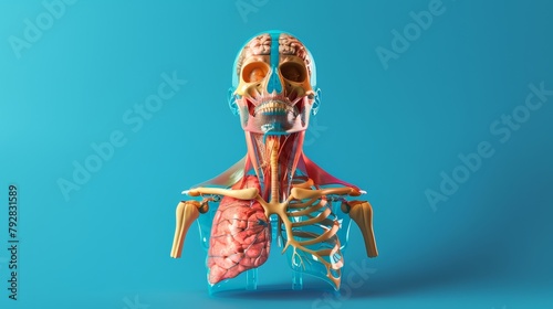 Human respiratory system, lungs, alveoli. Illustration of larynx, nasal throttle, hand drown anatomy.