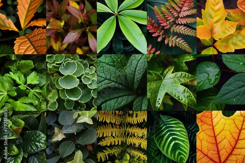 Fotocollage von verschiedenen Blättern von Pflanzen 