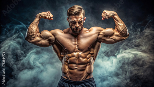 A shirtless muscular man, showing off his defined chest and rippling muscles