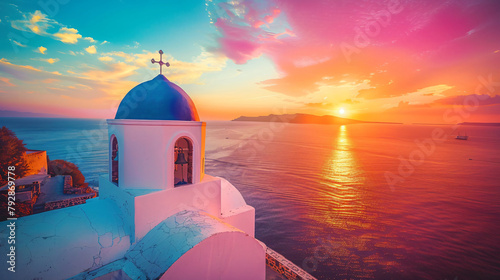Beautiful colorful sunset in Santorini island Greece.