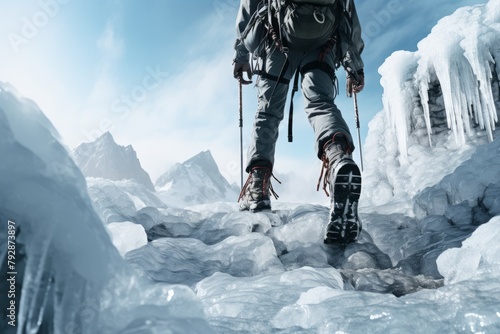 Man climbing ice on the mountain