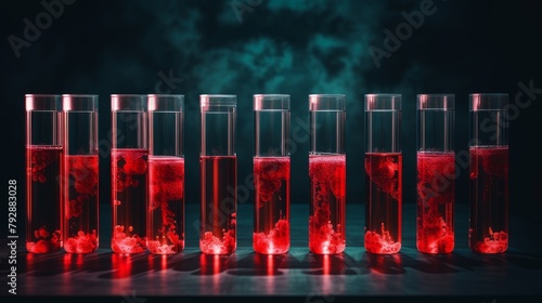 Human blood in test tubes for transfusion and organ transplantation.