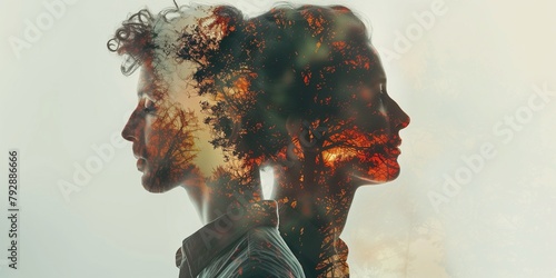 A woman and man, double exposure