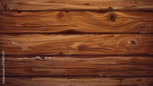 This is the surface of a picnic table, kitchen counter, or floor top. This is a modern cartoon illustration of a dinner tabletop or desk made of boards and timber planks with scratches.