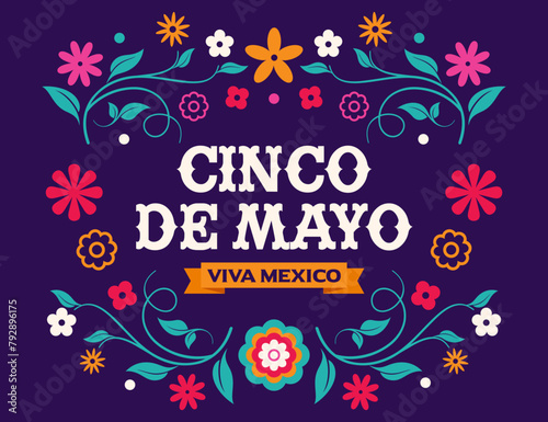 Cinco de Mayo social media post, web banner, background, card, party, poster, flyer, illustration, vector, printable with Happy Cinco de Mayo logo lettering text May 5, federal holiday in Mexico