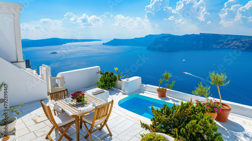 Beautiful terrace with sea views. Santorini island 