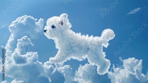white clouds form a cute Maltese dog shape in the blue sky