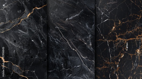 Four distinct marble varieties showcasing unique textures and patterns. Diverse and luxurious stone collection