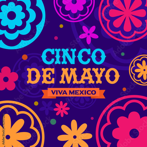 Cinco de Mayo, background, party, poster, flyer, card, web, banner, illustration, vector, printable with Happy Cinco de Mayo logo lettering text May 5, federal holiday in Mexico