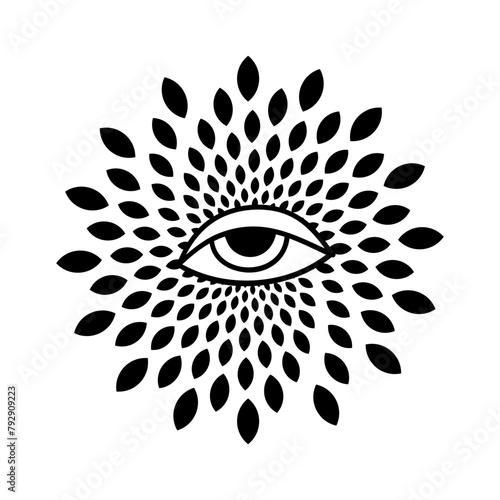 Eye optical illusion. Eye of Providence. Lineart Vector illustration. Magic celestial witchcraft symbol. Masonic symbol. Hand drawn logo or emblem