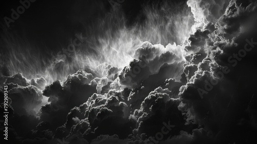 Dramatic Stormy Sky with Dark Clouds in Black and White for Weather Forecast Concept