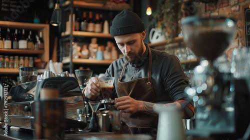 A barista serving a coffee