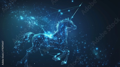 A wireframe centaur and the sagittarius horoscope sign in twelve zodiac signs