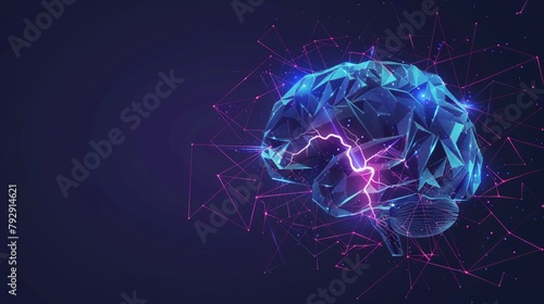 The concept of brain power, with a graphic of a brain with lightning and a broken polygon element