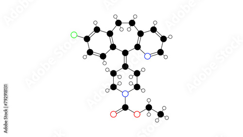 loratadine molecule, structural chemical formula, ball-and-stick model, isolated image antihistamines