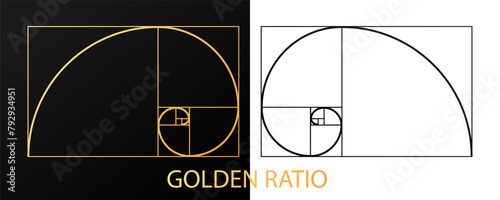 Ration section proportions Vector pattern in golden ratio Fibonacci illustration. Abstract geometry. Vector pattern in golden ratio Fibonacci illustration 