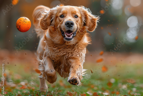 Golden retriever dog running. Created with Ai