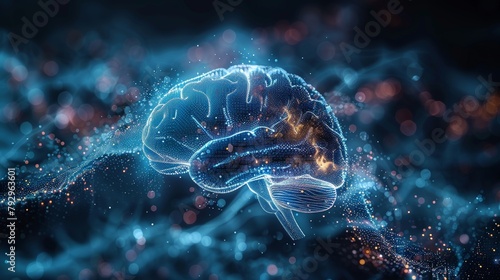 The concept of medical neurology or brain analysis represents a graphic of a low polygon brain in a futuristic manner