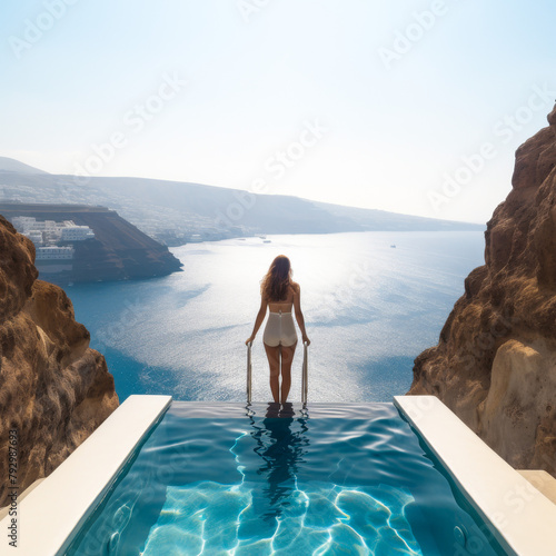 22-Year-Old Enjoying Infinity Pool in Santorini 