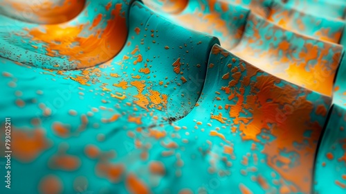 Macro abstract textured design turquoise verdigris copper metal oxidized background.